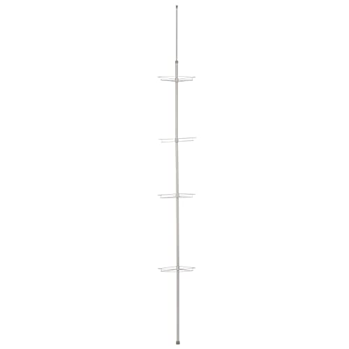 Amazon Basics - Estante de ducha esquinero, 4 niveles, acero inoxidable, altura ajustable hasta 246 cm
