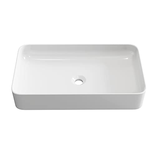 BAIKAL, Lavabo Cerámico sobre Encimera. Lavabo Redondo. Ideal para poner sobre Encimera de Muebles de Baño y todo tipo de Aseos. Lavabo Sin orificio para grifo 60 cm Blanco Rectangular