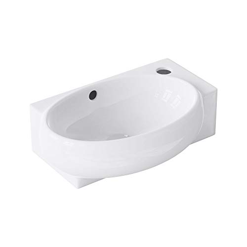 Mai & Mai Lavabo sobre Encimera 42x28x15cm Lavabo de Cerámica Blanco con Orificio para Grifería a la Derecha BR001L