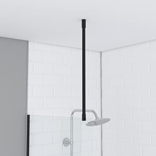 MARWELL Barra de sujeción para pared de ducha, barra estabilizadora recta en negro mate, 60 cm, para montaje en techo, adecuada para mamparas de ducha con grosor de cristal de 6 a 8 mm.