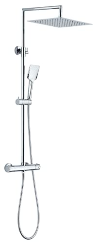 Edouard Rousseau Combidouche Otaki, cabezal de ducha orientable, brazo telescópico giratorio, flexible de 1,50 m, con grifo termostático, seguridad antirrobo, inversor integrado, cromado