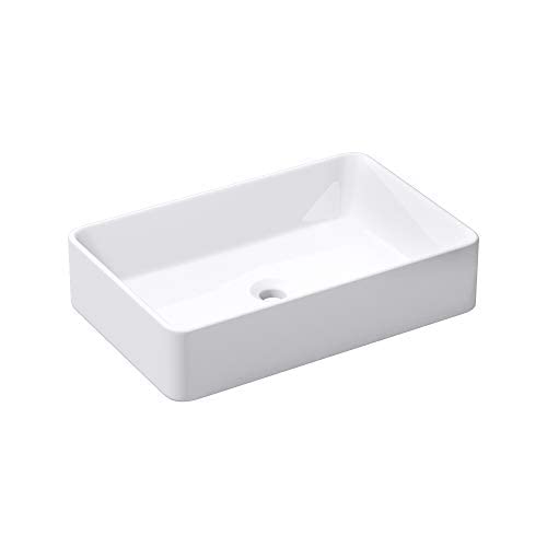 Mai & Mai Lavabo sobre Encimera 58x37x13.5cm Lavabo Rectangular de Cerámica Blanco sin Orificio para Grifería sin Rebosadero BR105D