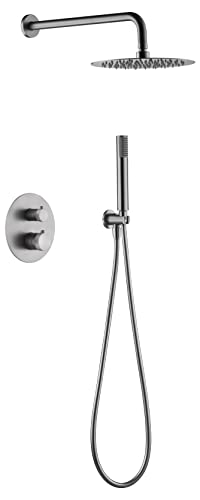 IMEX - Conjunto de ducha termostática empotrado pared, Kit Termostático Ducha Empotrado 2-Vías - Grifería baño SERIE LINE Níquel Cepillado - GTD038/NQ