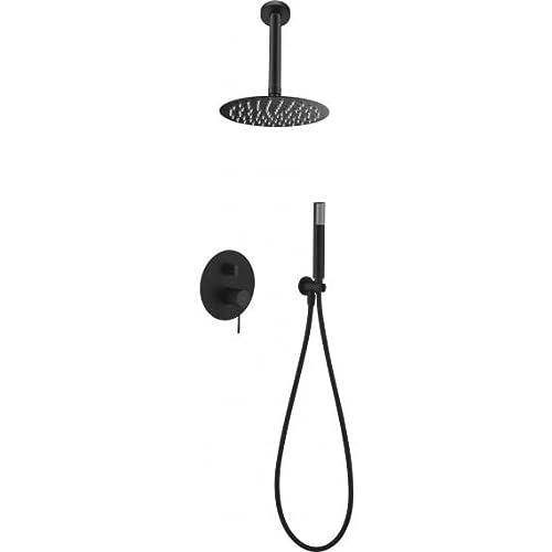 IMEX - Conjunto de ducha empotrado techo, Kit Monomando Ducha Empotrado 2-Vías - SERIE LINE TOP Black Gun Metal GPQ038/BGM