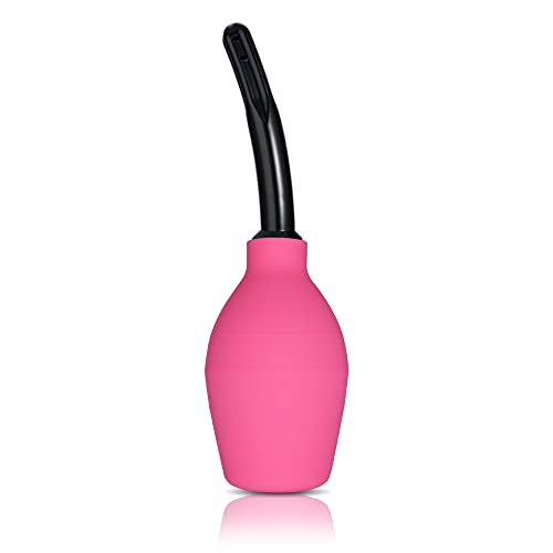 TopQuaFocus Bombilla de enema de silicona de 10 onzas para hombres o mujeres, para limpieza anal vaginal suave, cabezal de ducha de 4.8 pulgadas (rojo)