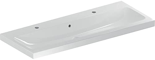 Lavabo Geberit iCon Light, 120 cm x 48 cm, con 2 agujeros de grifo, con rebosadero,501837; color: blanco