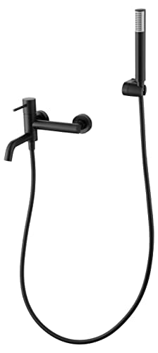 IMEX - Griferia baño y ducha, grifo monomando de bañera con caño SERIE MONZA Negro Mate - BDM039-4NG