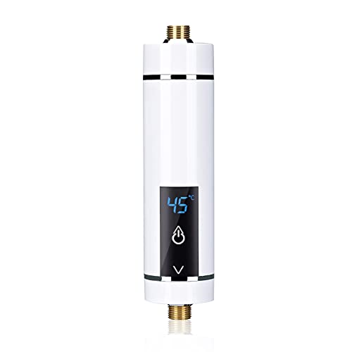 Mini calentador de agua instantáneo eléctrico, calentador de agua instantáneo sin tanque para baño cocina, enchufe UE 220 V 3500 W (blanco)