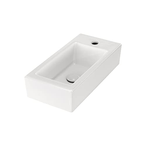 Lavabo sobre Encimera Rectangular en Ceramica Brillante VOMANO | 25x50x24 cm | Incluye Tapon 