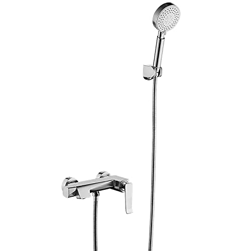 Grifo de bañera Grifo de bañera de una Sola manija Grifo de bañera de Agua fría y Caliente Grifo de llenado de bañera montado en la Pared con Cabezal de Ducha de Mano Multifuncional, Negro (Plata)