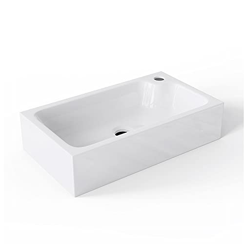 Mai & Mai lavabo pequeño con orificio para grifería Col101 lavabo sobre encimera rectangular 46x26x11cm en blanco de fundición mineral