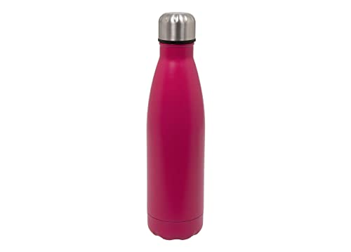 BIANCHERIAWEB Botella térmica de 500 ml, botella de agua, termo y bebidas calientes de acero de color liso, doble capa, botella fucsia
