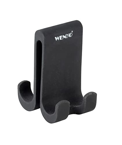 WENKO Gancho de ducha doble Verna Duo, gancho de silicona para cabinas de ducha con un grosor de pared de hasta 10 mm, ofrece mucho espacio para colgar esponjas, toallas y accesorios de ducha, negro