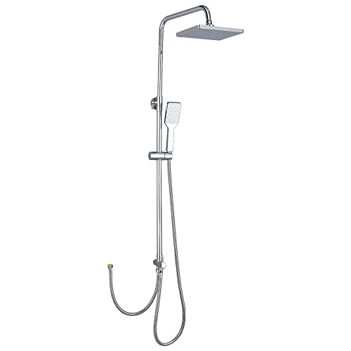 Plumbsys Conjunto de ducha,sencillo Sistema de ducha, ducha de cabeza Cuadrado de 10 pulgadas, ducha de mano con limpieza automática, altura ajustable, Cromo