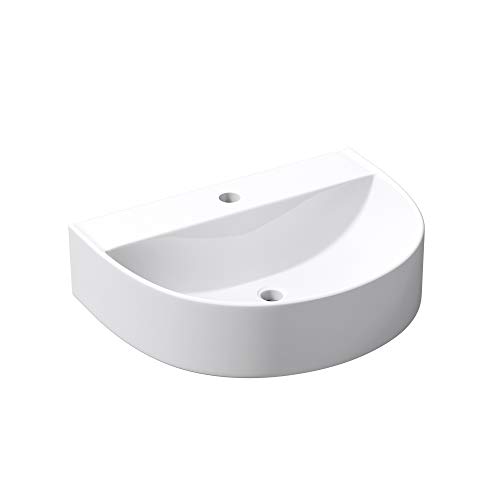 Mai & Mai Lavabo sobre Encimera Semicircular de Cerámica 60x45x18 cm en Blanco con Orificio para Grifo Lavabo sin Rebosadero BR896