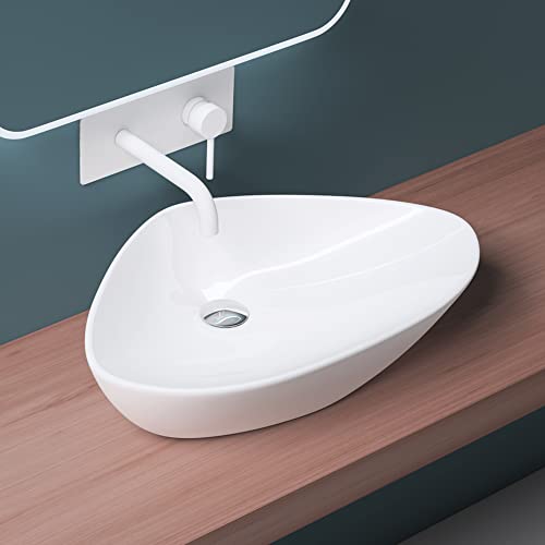 Mai & Mai Lavabo sobre Encimera 59x39x13cm Lavabo Triangular de Cerámica en Blanco sin Orificio para Grifo sin Rebosadero BR215