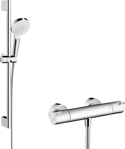 Hansgrohe 27812400 Crometta Vario combinación de set de ducha y termostato, 2 tipos de chorro, 0,65m, blanco/cromo