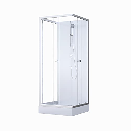 MARWELL Ducha completa White Dream 80 x 80 x 200 cm – Ducha de esquina con entrada de esquina – Cabina de ducha con perfiles de aluminio de alta calidad – Altura de entrada 15 cm