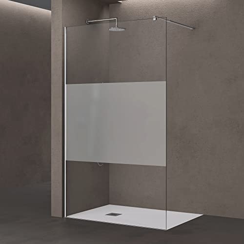 doporro Mampara de ducha de lujo para baño 120x200 diseño Bremen2MS mampara de ducha de vidrio de seguridad ESG de 10mm tranparente ducha a ras de suelo con estabilizador