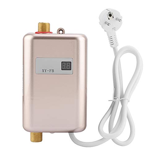 Calentador de agua instantáneo, baño de la cocina 220V 3800W Mini calentador de agua eléctrico instantáneo sin tanque, instantáneo, con pantalla LCD, EU(dorado)