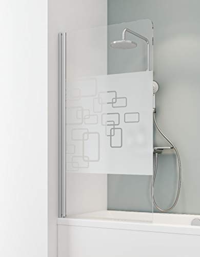 Schulte mampara ducha para bañera 80 x 140 cm, 1 hoja plegable, montaje reversible izquierda derecha, perfil gris y vidrio 5 mm con serigrafía, D1650 01 34
