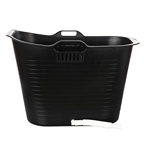 FlinQ Baño Bucket Premium Negro - Bañera móvil con termómetro - Bañera para adultos XL y niños - Bañera al aire libre - Bañera de plástico portátil para ducha - para interior y exterior