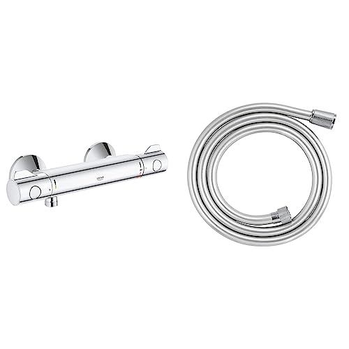 Grohe 800 34562000 Grifo termostático monomando para baño y ducha &  SilverFlex - Flexo con pieza de unión giratoria para la función TwistFree, 1500 mm (28364000)