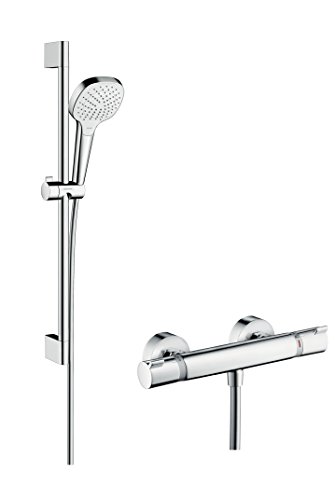 Hansgrohe 27081400 Croma Select E Vario combinación de set de ducha y termostato, 0,65m, 3 tipos de chorro, blanco/cromo
