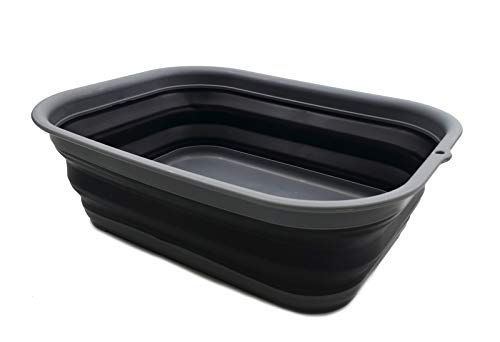 SAMMART 12L Bañera plegable – Bañera plegable – Lavabo portátil – Bañera de plástico para ahorrar espacio (1, gris/negro)