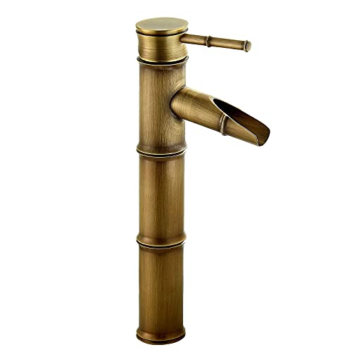 kisimixer Grifo de Baño Bronce Alto,Monomando Grifo Lavabo Cascada, Grifo de un solo orificio de agua fría y caliente Grifo Lavabo Cascada Antiguo de la Vendimia Retro, 3 Joints Break Mouth