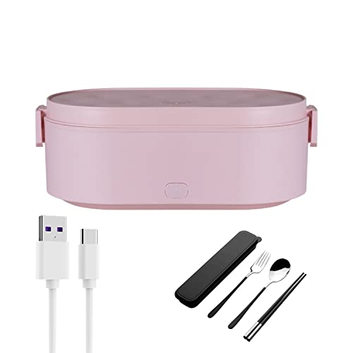 Fiambrera Eléctrica USB, Calentador De Alimentos Portátil De Acero Inoxidable 304 con 2 Contenedores, Fiambrera Calentada para Coche Y Hogar,Rosado,800ml