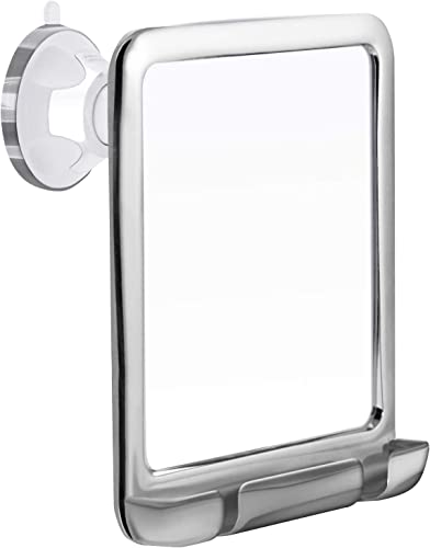 Espejo de Ducha Afeitado - Espejo Antivaho con Ventosa - Espejo de Baño Irrompible - 20cm x 18cm (Cromo)