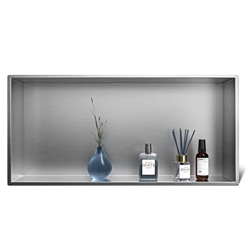 Bernkot Armario de ducha de acero inoxidable, 60 x 30 x 10 cm, organizador para cuarto de baño, acero inoxidable cepillado
