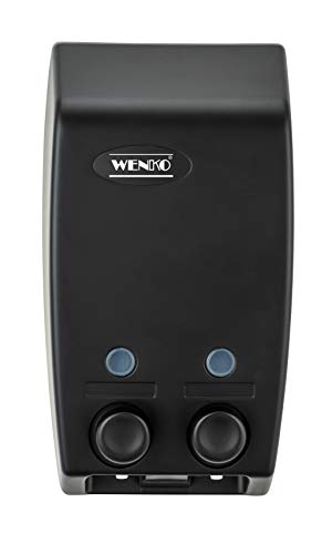 WENKO Dispensador de jabón de 2 cámaras «Varese» negro, dispensador de jabón de pared para atornillar o pegar, plástico, 13,5 x 25 x 8 cm, en color negro