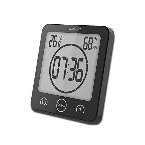 HONPHIER - Reloj de ducha digital con temporizador de pantalla LCD grande con pantalla táctil y pantalla de temperatura para baño, ducha, cocina