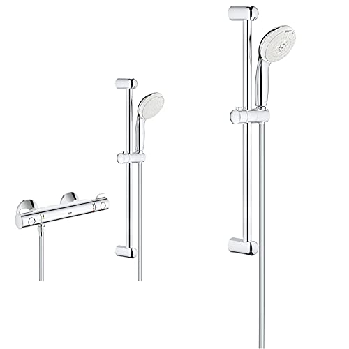 Grohe Grohtherm 800 Conjunto De Ducha Con Termostato De Ducha 1/2%22 (Ref. 34565001) + Tempesta Conjunto De Ducha Con Barra, 3 Chorros, Cromo (Ref. 27794001)