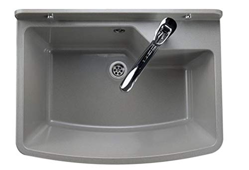 GOSPO - Pila de vaciado con grifo de pie, lavabo de 61 cm x 44 cm x 23,5 cm, lavabo con rebosadero y sifón, fregadero con accesorios, lavadero, Gris