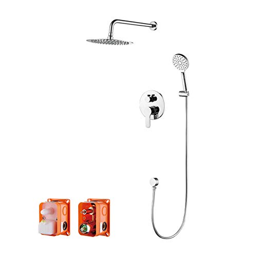 GRIFEMA G17103-PORTO, Columna de ducha empotrada(1/2 pulgada), Grifo de ducha empotrado monomando con ducha de mano de 3 funciones, manguera de ducha y soporte, Cromo
