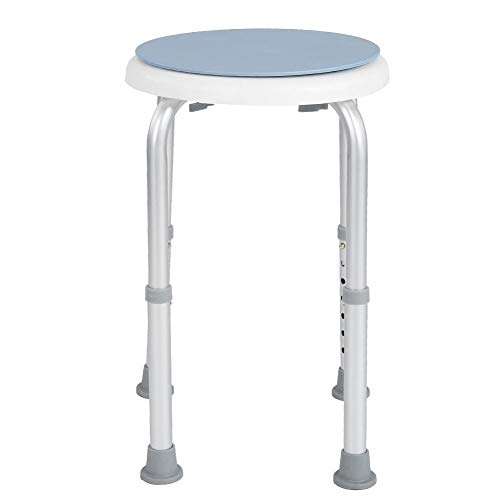 Uxsiya Taburete de Ducha de Metal Asiento de Seguridad Giratorio Redondo Ajustable de 360 ​​° de Plata con Goma Antideslizante para bebés Mayores discapacitados Pregnent