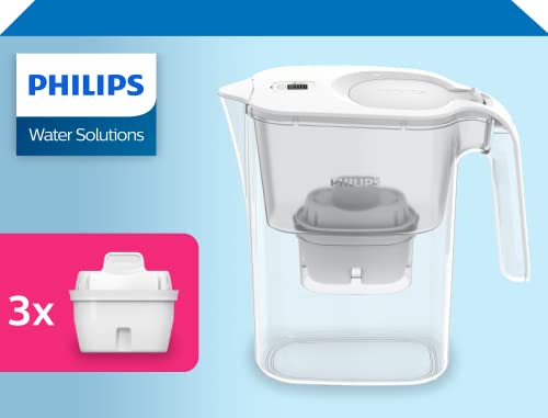 Philips Jarra filtrante AWP2936WHT-3/10 con 3 filtros Micro X Clean, reduce la cal, el cloro y los microplásticos y el PFOA, agua filtrada con gran sabor y pureza 3 litros, blanco