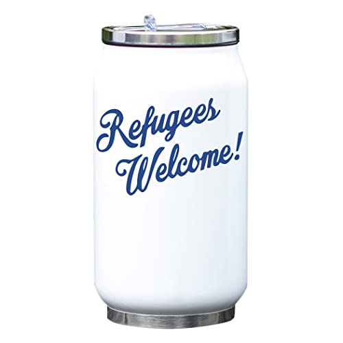 Desconocido Refugees Welcome Blue Fonted Logo Termo de Botella de Bebida térmica al vacío Blanco
