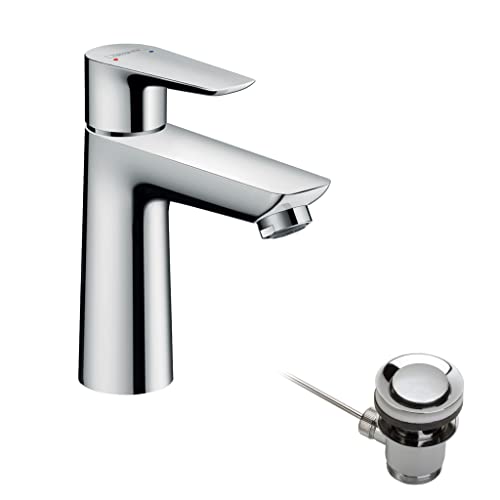 hansgrohe Talis E Grifo Monomando de Lavabo 110 con Vaciador Automático, Cromo, 71710000