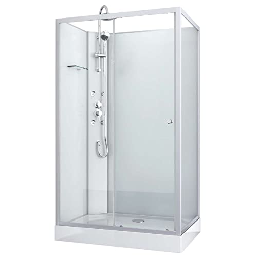 Sanotechnik Cabina de ducha completa Viva 2-120 x 80 x 225 cm - Puerta corredera, cristal de seguridad, aluminio cromado, chorros de masaje, con plato de ducha, cabina de ducha completa