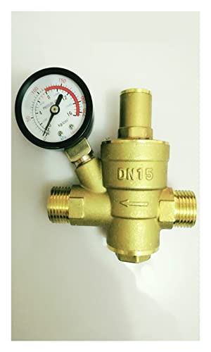 regulador de presion agua Regulador de presión de agua de latón de rosca macho 1/2 DN15 con manómetro, válvula de mantenimiento de presión, válvula reductora de presión de agua del grifo ( Size : With