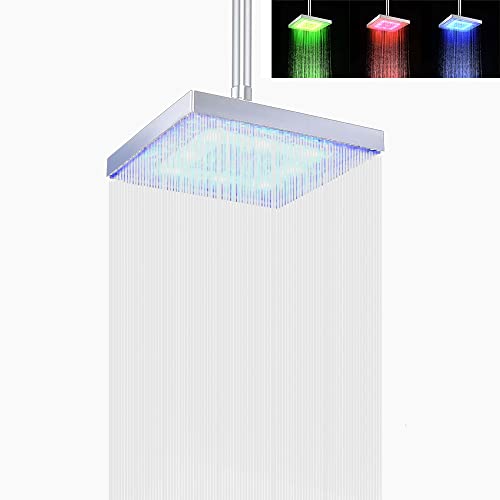 Chesoon Cabezal Ducha LED Cuadrado Control Temperatura Agua Luces 3 Colores Que Cambian Automáticamente Alta presión para el baño