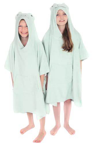 DreamBuy Poncho de Toalla con Capucha para niños/Toalla de Playa para niños pequeños/Toalla de baño para niños 100% Capa de baño con Capucha de algodón para niña o niño (2-5 años, Rana)