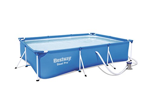 BESTWAY 56411 - Piscina Desmontable Tubular Infantil Deluxe Splash Frame Pool Azul 300x201x66 cm con Depuradora de cartucho de 1.249 litros/hora con Válvula de Drenaje