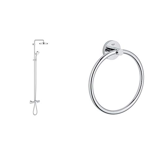 Grohe Tempesta Cosmopolitan 210 - Sistema de ducha con termostato para baño y ducha, alcachofa de 210 mm y teleducha de 100 mm (26223001) + Toallero argolla, fijación empotrada (40365001)