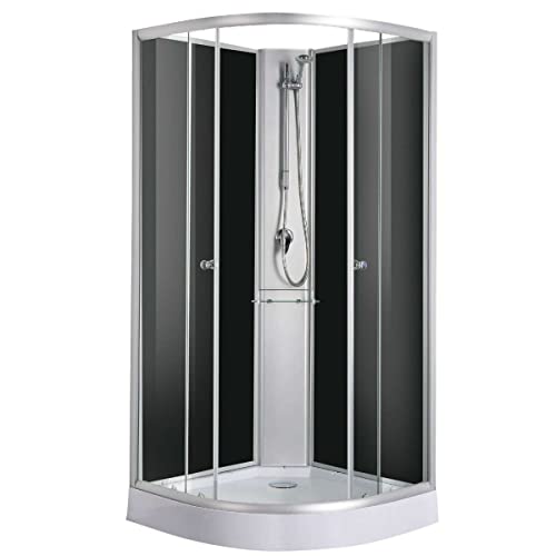 Cabina de ducha completa RIO BLACK 90 x 90 x 204 cm - Cristal trasero negro, perfiles de aluminio, vidrio de seguridad, ruedas dobles, con ducha de mano, ducha completa