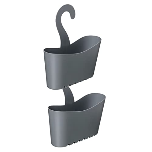 Sanixa TA6687 Juego de 2 cestas de ducha para colgar, color gris, de plástico para baño, cesta colgante, cesta colgante (gris)